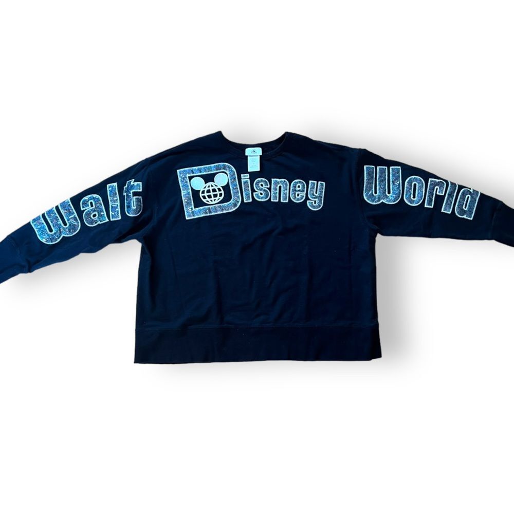 Walt Disney World Spirit Jersey Long Sleeve Black Silver Metallic Crop Size XL